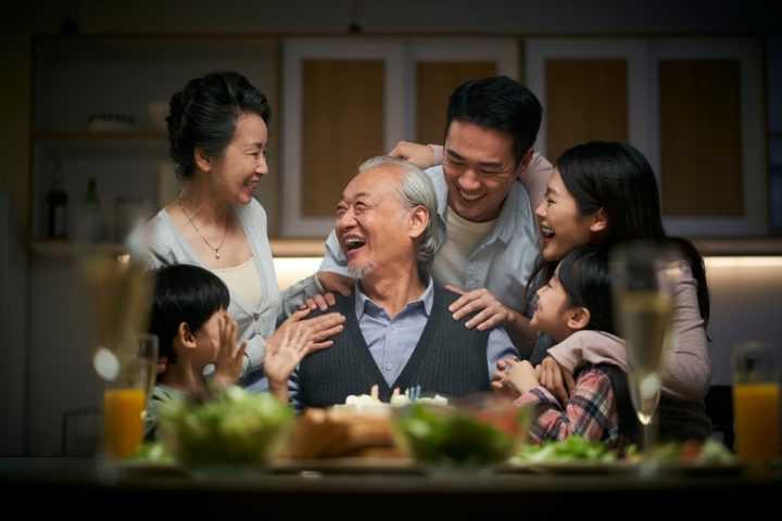 Happy,Three,Generation,Asian,Family,Celebrating,Grandpa's